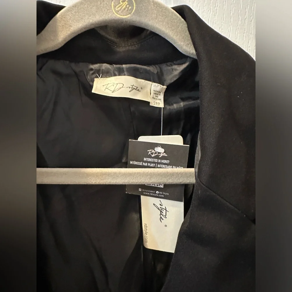 NWT RD Style Black Faux Leather Trimmed Single Button Blazer Size Small
